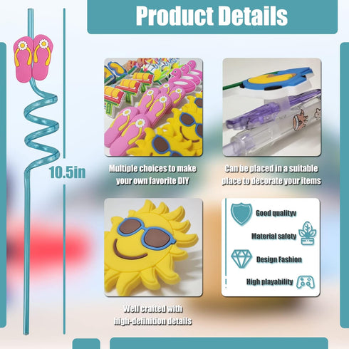 24PC Beach Pool Drinking Straws,Pool Party Favors for Kids Summer Birthday Party Supplies Fun and Silly Straws Summer Pool Party Decorations with ...