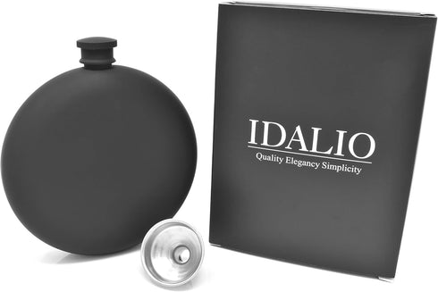 Hip Flask for Liquor Matte Black 8 Oz Stainless Steel Leak-Proof Circular with Funnel in Gift Package for Men & Women....