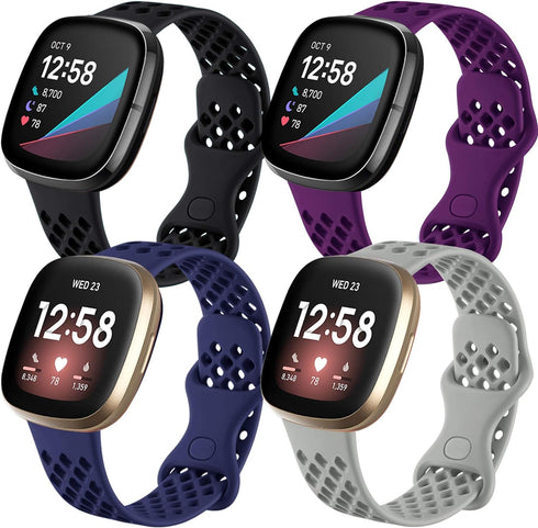 Maledan Compatible with Fitbit Sense Bands and Versa 3 / 4 Bands, Flexible Breathable Sport Waterproof Watch Strap for Women Men, Small Black/Plum...
