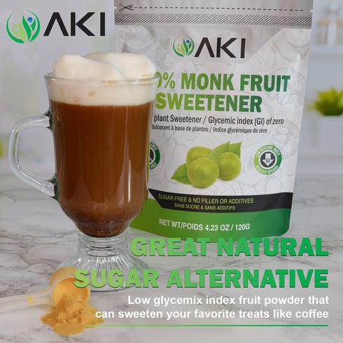 AKI Monk Fruit Sugar Free Sweetener Powder - Brown Raw Powder with Aroma of Sweetness - Ideal for Blended Beverages and May Helps in Weight Loss (...