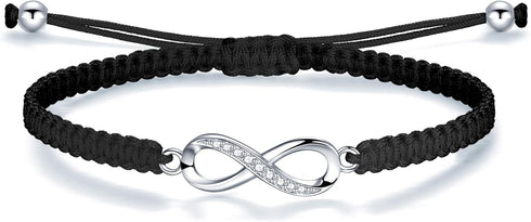 ZENI Infinity Bracelet for Women, Handmade Black Rope Braided Bracelet with 925 Silver Adjustable Bracelet Love Friendship Jewelry Gift...