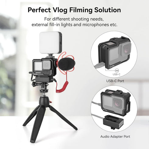 SmallRig Hero12 / Hero11 / Hero 10 / Hero 9 Black Cage for GoPro, with 2 Cold Shoe Mount for GoPro Light Mod and Common Microphone, Led Video Ligh...