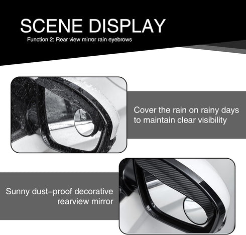 2 PCS Car Rearview Mirror Auxiliary Accessories, 6.69In x 2.16In Waterproof ABS Glass Vehicle Rearview Mirror Rain Eyebrow, Universal Automotive R...