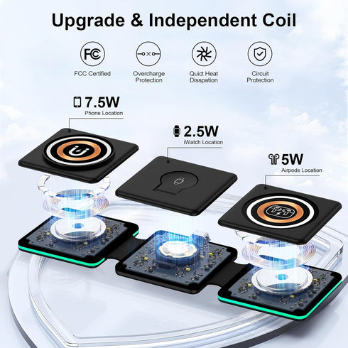 3 in 1 Wireless Charging Station for iPhone 15/14/13/12 Pro/Max/Mini, Magnetic Charger Foldable for AirPods 3/2/Pro, Travel Wireless Charging Pad ...