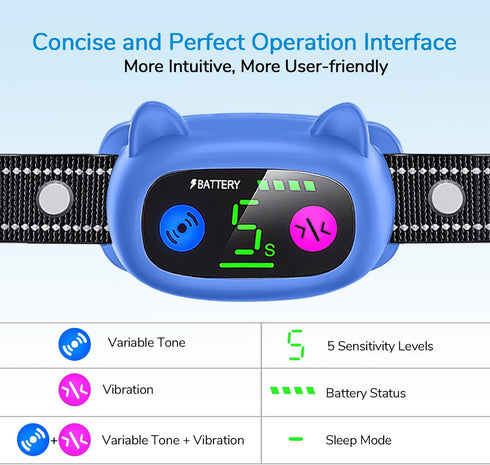 Dog Bark Collar, Smart Bark Collar for Small Medium Dogs, Automatic No Shock Anti Barking Training Collar, Rechargeable No Bark Collar. Stop Barki...