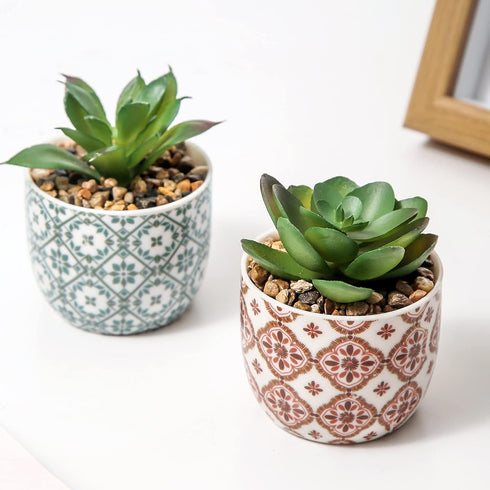 Artificial Plants Succulent Flowers in Ceramic Planter 2 Pack Small Fake Plants Potted for Home Office Desk Decor Farmhouse Living Room Bedroom Sh...