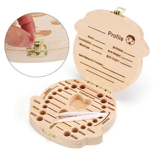 NASHRIO Baby Tooth Box Wooden Kids Keepsake Organizer Gift for Baby Teeth, Cute Children Tooth Container with Tweezers to Keep the Childwood Memor...