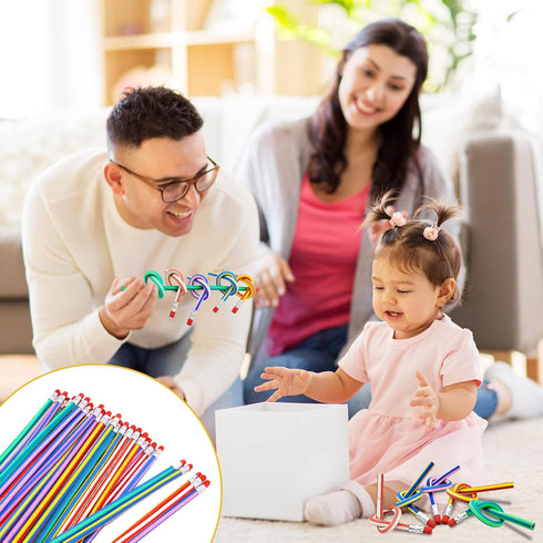 40 Pcs 7 Inch Flexible Pencils,Soft Novelty Pencil,Multi Colored Striped Soft Pencil with Eraser for Valentine's Day,Children Kids Gift School Fun...