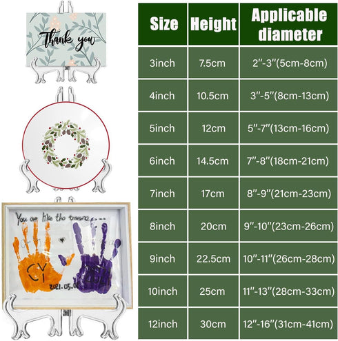 12 Pack 4 Inch Clear Plastic Easels or Stand/Plate Holders to Display Pictures or Other Items at Weddings, Plate Stands for Home Decoration, Birth...