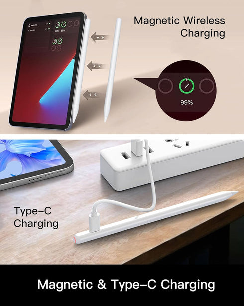 Wireless Charging Pencil 2nd Generation for Apple - iPad Stylus Pen with Palm Rejection Compatible with Apple iPad 10/9/8, iPad Mini 6, iPad Air 5...