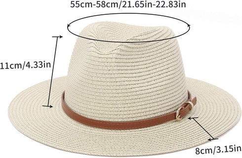 Straw Sun Hats for Women Men Panama Fedora Summer Hat with Leather Belt Wide Brim Beach Sun Jazz Cap...