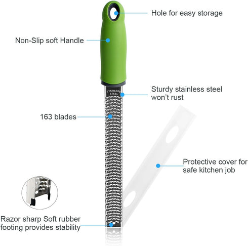 Sunkuka Pro Citrus Lemon Zester & Cheese Grater Stainless Steel - Ginger,Garlic,Potato Nutmeg,Chocolate Peeler with Cover and Cleaning Brush...