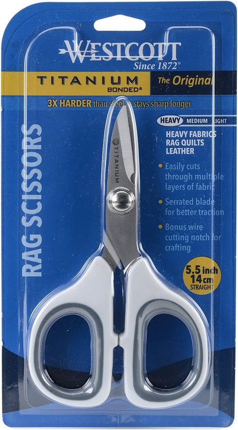 Westcott 5.5" Rag Snips, Crafting, Quilting & Sewing Scissors for Fabric Cutting with Titanium-Bonded Blades...