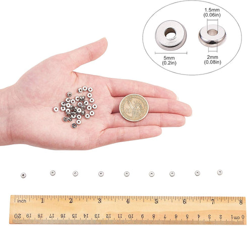 LiQunSweet 100 Pcs 304 Stainless Steel Flat Round Bead Spacers Metal Loose Disc Beads for DIY Bracelet Jewelry Making - 5x2mm...