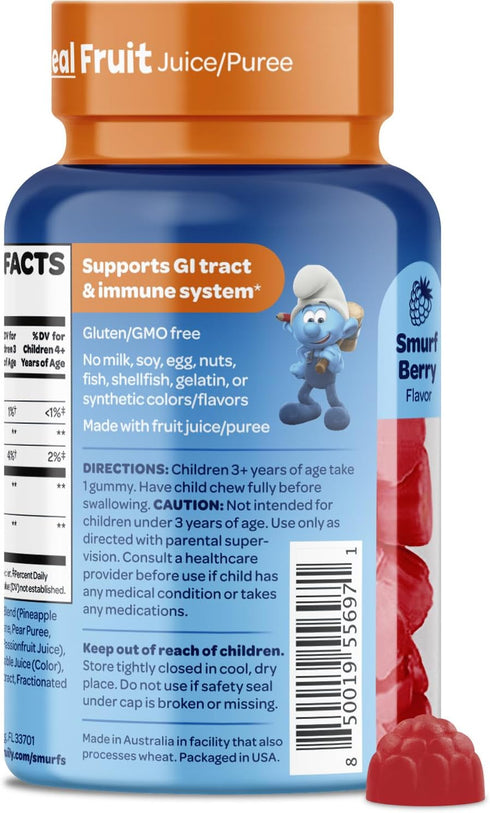 The Smurfs Kids Probiotic Gummies with 1 Billion CFU Probiotics & Prebiotics Chewable Probiotic Kids for Digestive Support, Healthy Gut & Immune H...