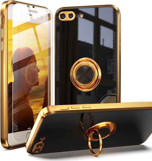 IDweel for iPhone 8 Plus Case,for iPhone 7 Plus Case with 360°Ring Holder Stand Magnetic Kickstand,Lightweight Slim Fit Plated Rose Gold Edge Soft...