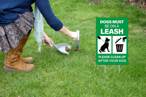 WaaHome No Dog Poop Sign for Yard Lawn with Stakes 8"X12" Clean Up After Your Dog Sign Dogs Must Be On A Leash Sign No Pee No Pooping Dog Sign, Do...