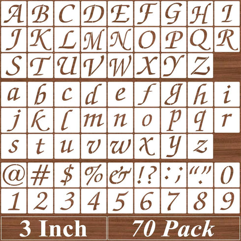 3 Inch Alphabet Letter Stencils - 70 Pack Letter Number Stencil Templates with Signs for Painting on Wood, Reusable Calligraphy Letters Stencils f...