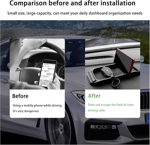 Car Dashboard Phone Holder, Non-Slip Double-Groove Auto Cell Phone Pad Mat with Number Plate, Universal Vehicle Phone Mount for All Smartphones, G...