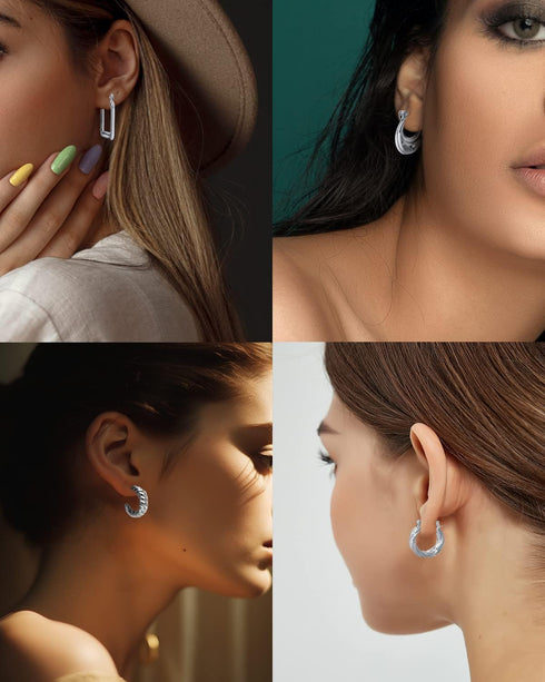 8 Pairs Stainless Steel Chunky Gold Silver Hoop Earrings Set,Gold Earrings for Women,Hypoallergenic Hoop Huggie Trendy Jewelry Earrings for Women...
