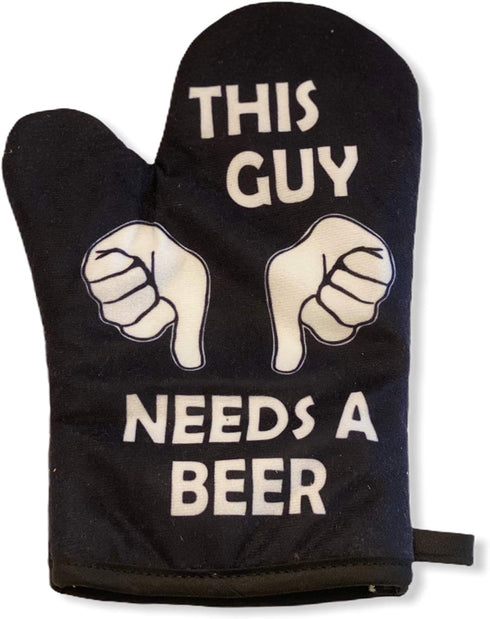 This Guy Needs A Beer Oven Mitt Funny Backyard BBQ Drinking Kitchen Glove Funny Graphic Kitchenwear Beer Cool Food Novelty Cookware Black Oven Mit...