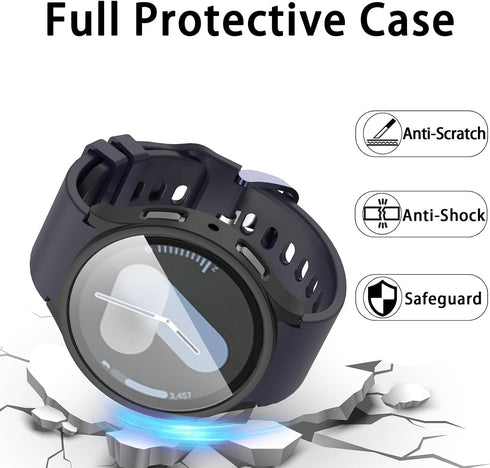 [6+6 Pack for Samsung Galaxy Watch 7 Screen Protector Case 44mm,HD Anti-Fog Tempered Glass Film & Waterproof Hard PC Bumper Cover for Galaxy Watch...