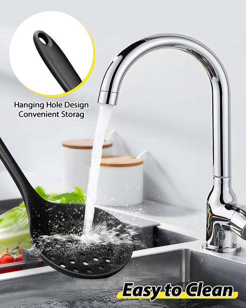 3 Pcs Silicone Kitchen Utensils Set, Soup Ladle-Pasta Fork-Slottede Spoon, Nonstick BPA Free High Heat Resistant Cooking Utensils for Mixing, Serv...