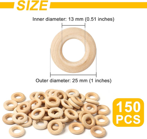 Ira Pollitt 150 Pcs 25 mm/1 inch Wooden Craft Ring Natural Unfinished Mini Wooden Rings Circle Wood Pendant Connectors for DIY Projects Jewelry an...