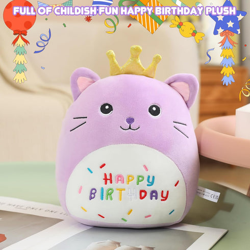 SQEQE Cat Stuffed Animal Kawaii Cat Plushie with Golden Crown Soft Kitty Stuffed Toy Birthday Party Decoration Gift for Kids Girls Boys(Purple Cat...