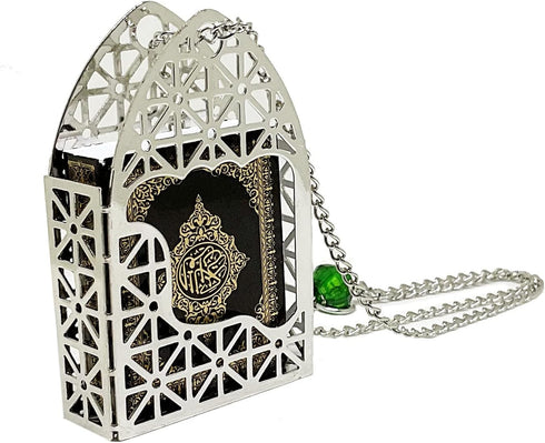 Islam Car Rear Mirror Mini Hangers - Islamic Ornament Al-Quran Ramadan Eid Muslim Car Décor Hanging Charm Decor Interior Accessories (Silver - Bla...
