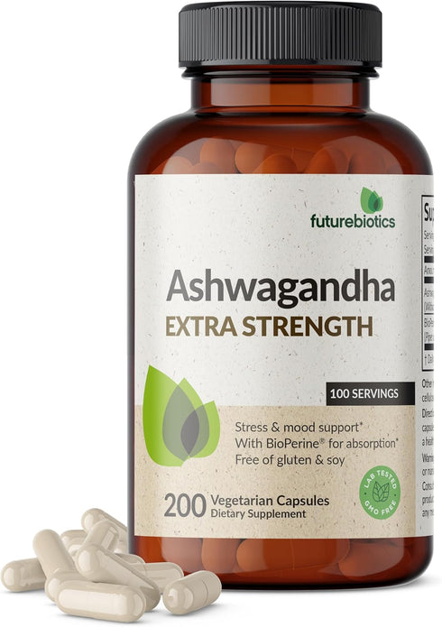 Futurebiotics Ashwagandha Extra Strength Stress & Mood Support with BioPerine - Non GMO Formula, 200 Vegetarian Capsules...