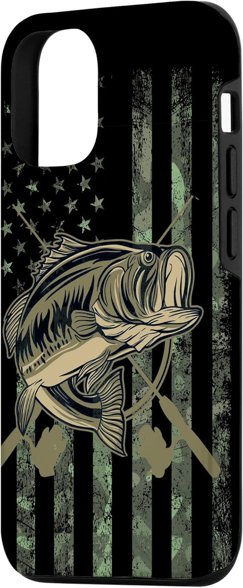 Camo American Flag Bass Fishing Gift Love Fishing Fisherman Case for iPhone 12/12 Pro...