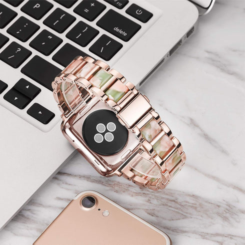 Light Apple Watch Band - Resin with Stainless Steel Luxury iWatch Band Compatible with Apple Watch Ultra Series 9 Series 8 Series 7 Series SE 6 5 ...