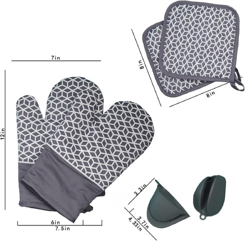 Oven Mitts and Pot Holders Sets 6pcs, Thick Cotton Oven Gloves High Heat Resistant 500?with Extra Long Oven Mitts and Hot Pads Potholders with Non...