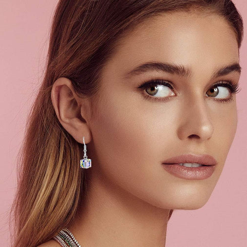 Austrian Crystal Cube Drop Dangle Earrings for Women Fashion 14K Gold Plated Hypoallergenic Jewelry...
