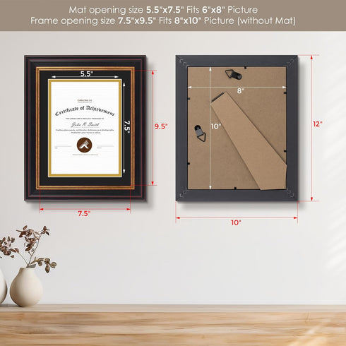 Golden State Art, 8x10 Document Frame for 6x8 Diploma/Certificate/Picture, Black Gold & Burgundy Color. Includes Double Mat, Real Glass (Black Ove...