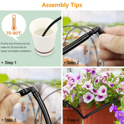 Drip Irrigation Fittings Kit for 1/4" Tubing, 240 Pcs Drip Line Connectors for Drip Systems - Nozzles, Micro Drips, Single barbs, 4 Way Connectors...