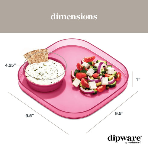 Madesmart dipware Dinner Plate with Collapsible and Removable Dip Bowl for Meals and Appetizers; Reusable Serving Plate with Multipurpose Bowl, Tr...