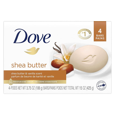 Dove Beauty Bar Gentle Skin Cleanser Moisturizing, Shea Butter, 3.75 oz, 4 Bars...