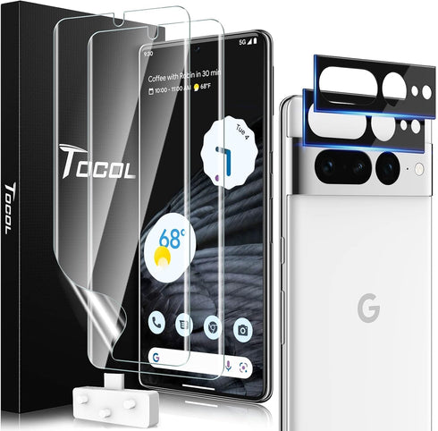 TOCOL 2+2 Pack for Google Pixel 7 Pro Screen Protector -2 Pack Screen Protector (TPU) & 2 Pack Glass Camera Lens Protector, Soft TPU Screen Protec...