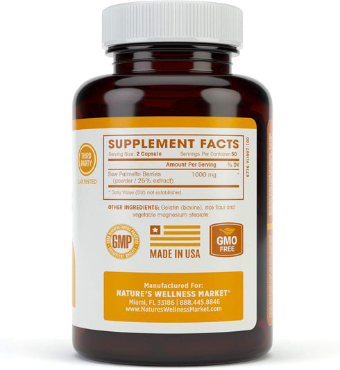 1000mg Saw Palmetto Prostate Supplement, Berry Power + Extract - Maximum Strength to Promote Prostate Heath, Reduce Frequent Urination and Block D...