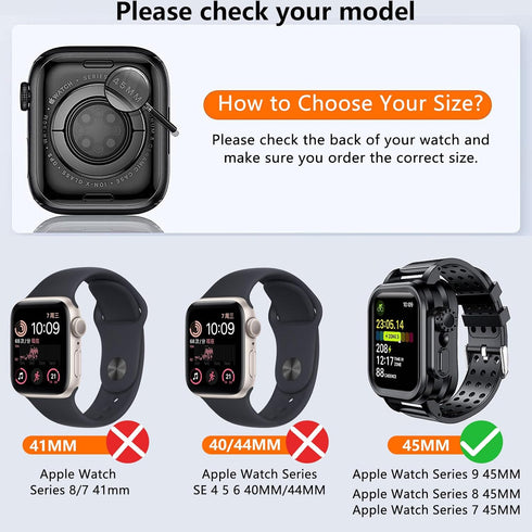 Hensinple Waterproof Case For Apple Watch Band 45mm Series 8/7 with Case, IP68 Waterproof Case built-in Screen Protector 360 Full Protective Shock...