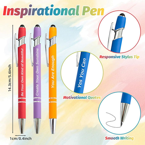 40 Pieces Inspirational Pens Kit - 20 Black Ink Pens Bulk, Bags Included - Motivational Pens Ballpoint with Stylus Tips - Inspirational Gifts Offi...