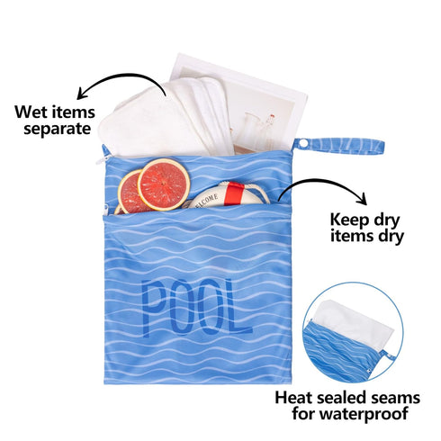 ALVABABY 2pcs Superior Waterproof Wet Dry Bags,Reusable with Two Zippered Pockets, Baby Cloth Diaper Wet Bags,Travel,Beach,Pool,Daycare,Soiled Bab...