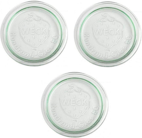 3 x Weck 100mm (approx. 4") LARGE ORIGINAL Loose Fitting Replacement Glass Lid. Fits WECK Models 738, 739, 740, 741, 742, 743, 744, 745, 748, 974....