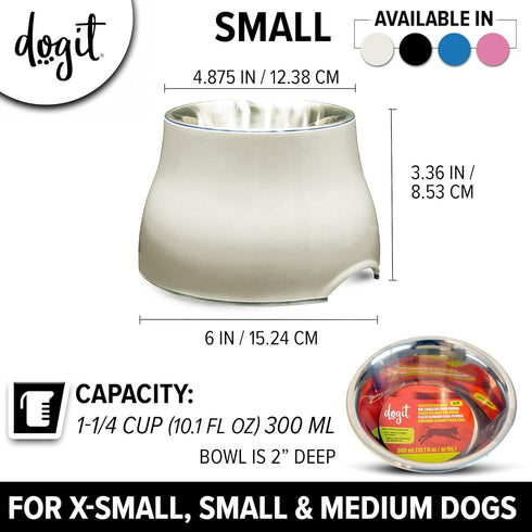 Dogit Elevated Dog Bowl, Stainless Steel Dog Food and Water Bowl for Small Dogs, White, 73745...