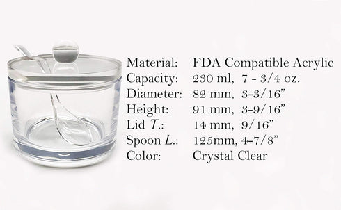Heavy-Duty Acrylic Jam Jar Sugar Salt Spice Pepper Seasoning Condiment Bowl Box Storage Pot with Spoon and Lid Crystal Clear...