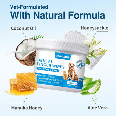 Dog Teeth Cleaning Wipes, Dog Dental Wipes for Dog Tooth Pet Dental Finger Wipes for Dogs & Cats - Reduces Plaque & Freshens Breath (50 count)...