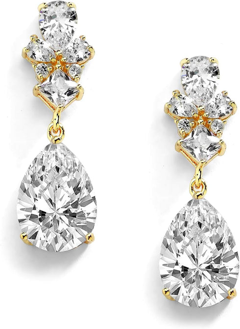 Mariell 14K Gold Plated Cubic Zirconia Teardrop Pear Dangle Drop Wedding Earrings, Bridal & Formal Wear...