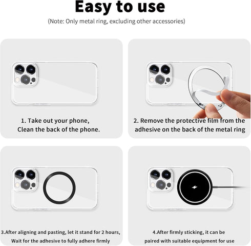 2Pcs Metal Ring Sticker for Pop Socket Magnetic Grip, Magnetic Adapter Adhesive for iPhone, Magsafe Wireless Charger (Black)......